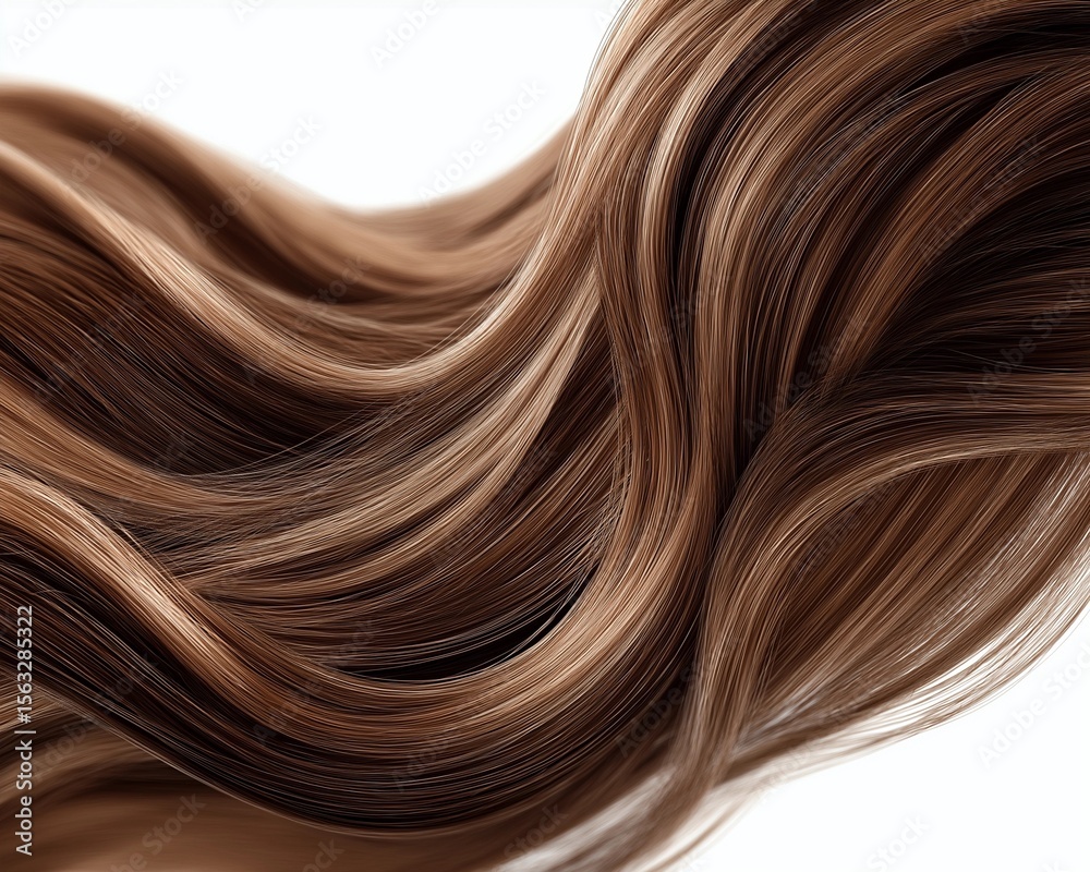 Naklejka premium Isolated Wavy Brown Hair Strand with Silky Texture on White Background