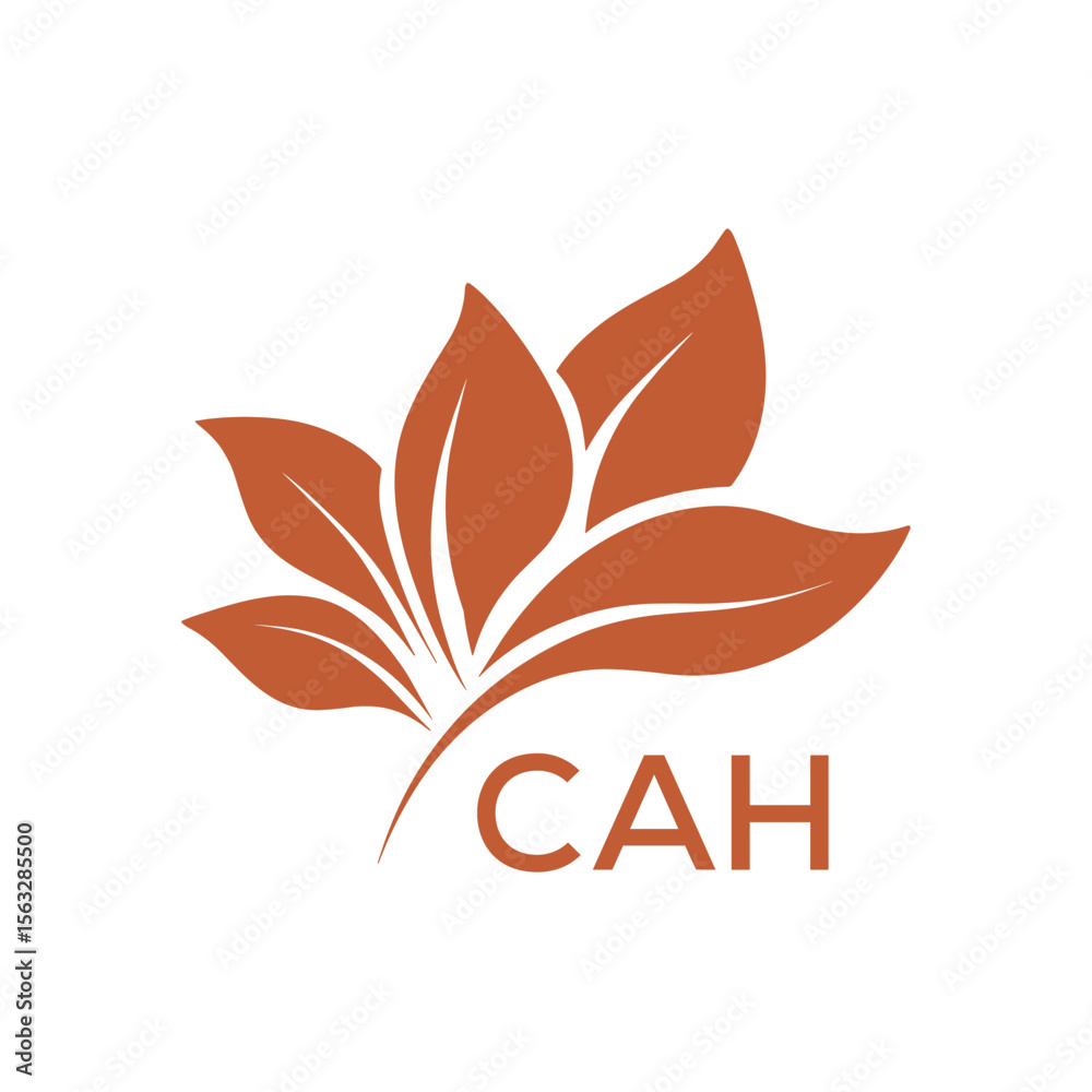 Obraz premium CAH Minimalist Leaf Logo Design with Text CAH, Botanical Nature Logo with Leaves in Brown, CAH Later Logo, Abstract Floral Logo for Natural Products. 