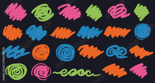 Hand-drawn Elements: A vibrant array of hand-drawn elements, meticulously crafted with a spectrum of lively colors, perfect for infusing any design with energy and dynamism.