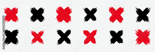 Cross Mark Pattern: A visually striking pattern of bold black and red cross marks, conveying a sense of contradiction or symbol, in an artistic arrangement.