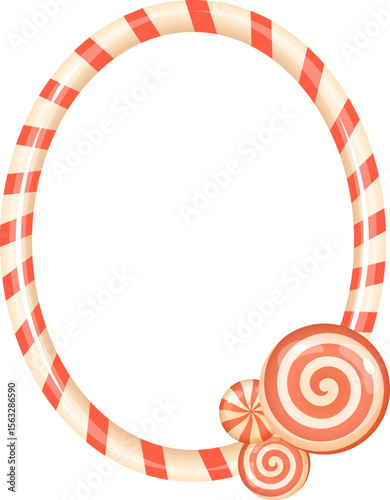 Striped candy cane Christmas frame with swirl peppermint accents