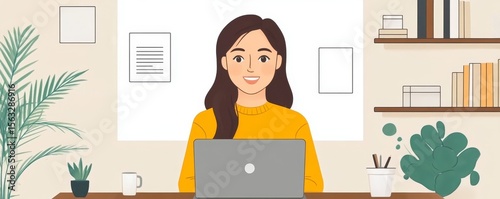 Asian young woman recording a live stream teaching a class online at home, Generative AI