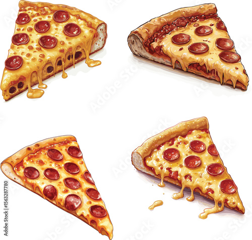 2D_cartoon_illustration_of_a_slice_of_pizza, Pizza isolated on white background