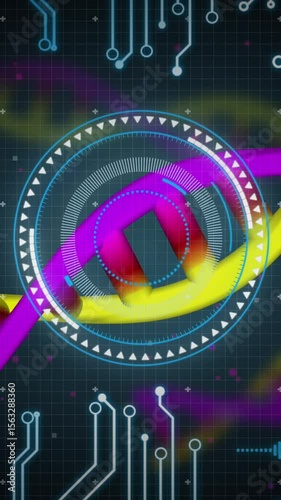 Animation of medical data processing and processor socket over dark background