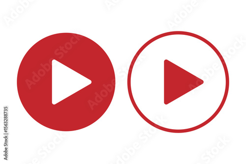 Red Play button icon set. Start audio or video action symbol. Vector illustration. play button icon.