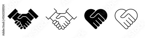 Handshake icons set. Business agreement handshake symbol set. Shaking hands logo