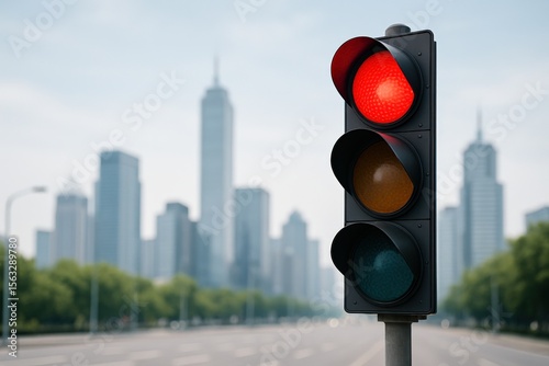 Red Traffic Light in Modern City