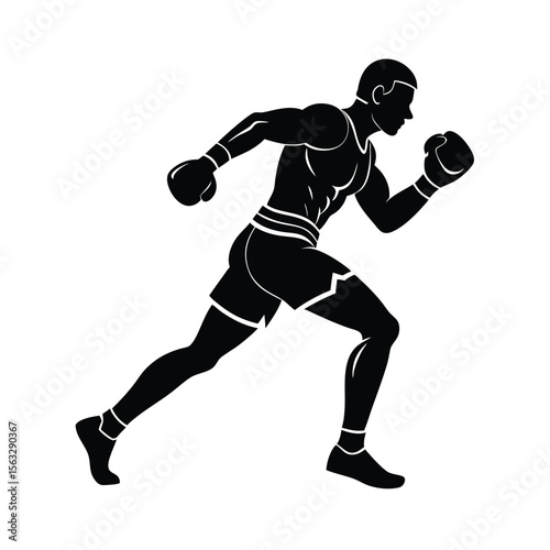 Dynamic running boxer silhouette in action representing power and athleticism for sports or fitness