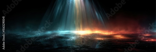 Wallpaper Mural Mystical light rays pierce through darkness illuminating a reflective surface while colors blend in a dramatic display Torontodigital.ca
