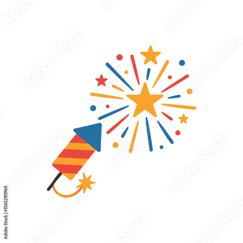 Vibrant Firecracker Rocket Exploding Flat Design Vector Illustration - Celebration Party Graphic