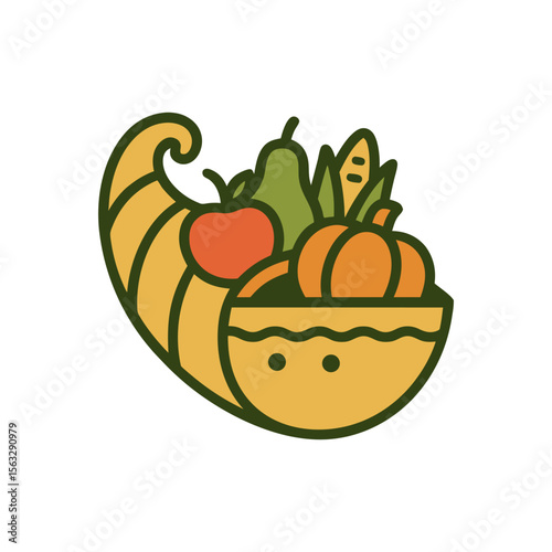 Festive Cornucopia Horn of Plenty Flat Design Vector Illustration - Autumn Harvest Graphic