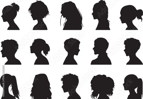 Black Profile Silhouettes Set