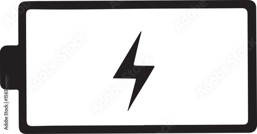 Vector graphic of a battery charging. The battery is black and white, with a lightning bolt inside.