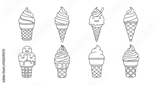 Collection of delicious ice cream cones with various toppings for summer refreshment