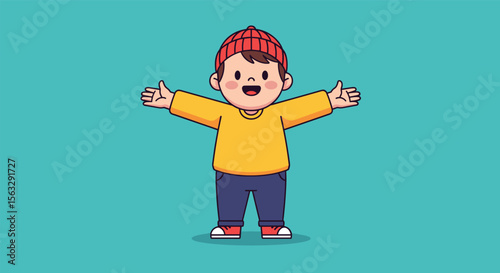 Joyful child with open arms embracing the world with happiness and wonder