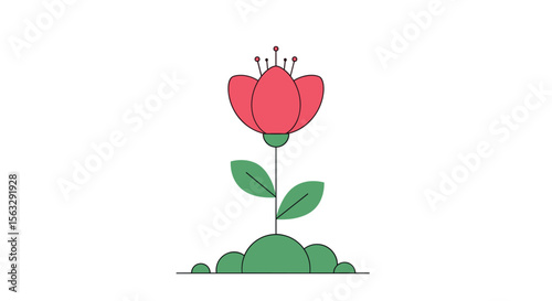 A beautiful red flower blooms brightly in the spring garden showing new life and growth