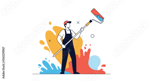Professional painter expertly applying vibrant colors during interior house renovation