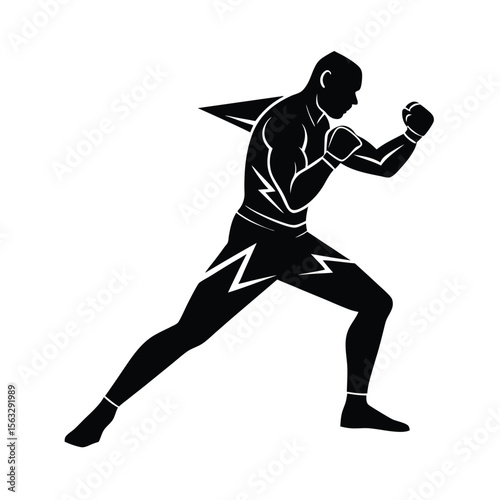Dynamic silhouette of a boxer in action depicting strength and agility with boxing gloves
