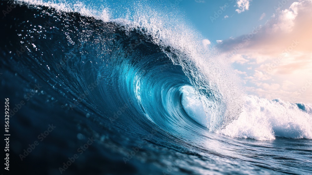 Obraz premium Majestic Ocean Wave: A Symphony of Blue