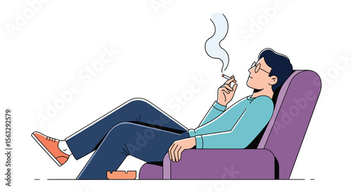 Person relaxing in recliner chair enjoying smoke break with calm atmosphere