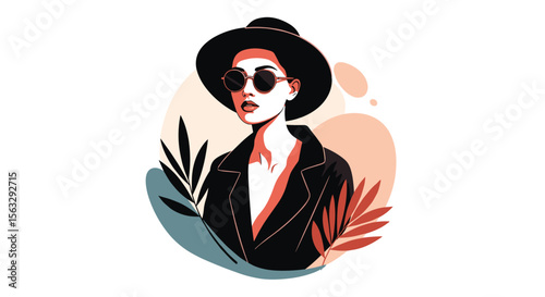 Chic urban woman embraces bold style with sunglasses and hat