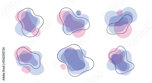 Abstract organic shapes blending fluid motion with pastel color gradients and dashed line borders
