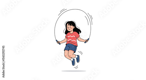 Energetic young girl engaged in vigorous jump rope activity outdoors on sunny day