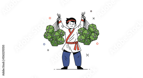 Young boy celebrates carrying fresh vegetables after a successful harvest
