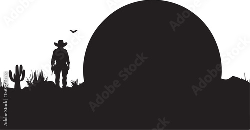 Desert Sunset with Cowboy Silhouette