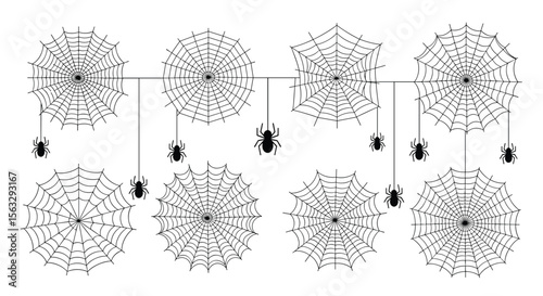 Detailed artistic representation of spider family genealogy through intricate webs