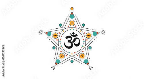 Sacred om symbol adorned star geometric design spiritual meditation yoga zen art