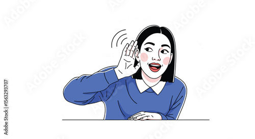 A young woman actively listening and trying to hear something important clearly