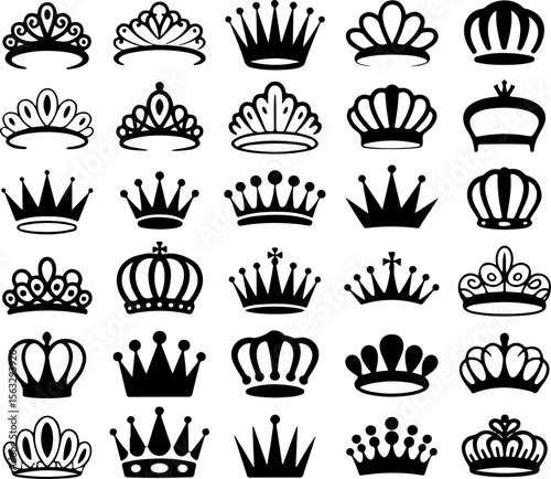 Crown and Tiara Silhouettes Collection vector bundle