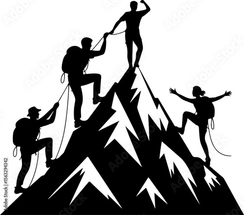 Hiker in Mountain Landscape Silhouette vector graphics