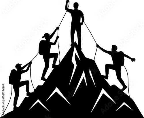 Hiker in Mountain Landscape Silhouette vector graphics