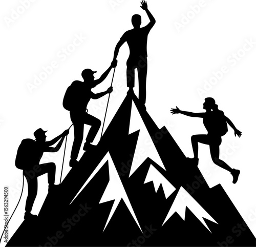 Hiker in Mountain Landscape Silhouette vector graphics
