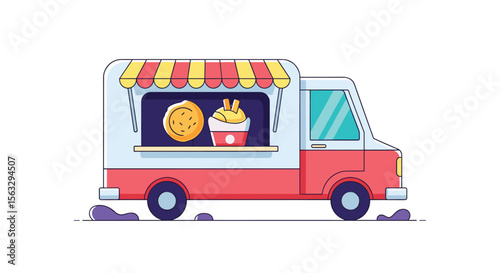 Vibrant illustrated food truck offering delicious street food delicacies outdoors