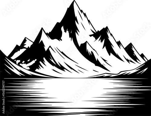 Hiker in Mountain Landscape Silhouette vector graphics