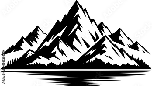 Hiker in Mountain Landscape Silhouette vector graphics