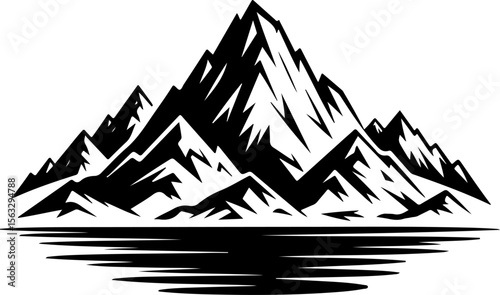 Hiker in Mountain Landscape Silhouette vector graphics