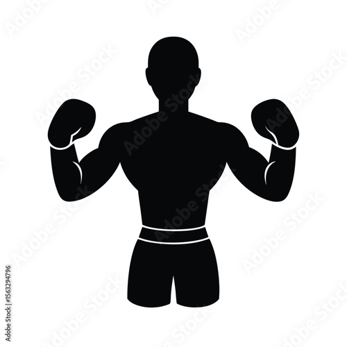 Powerful silhouette of a boxer with boxing gloves ready for a fight representing strength and determination