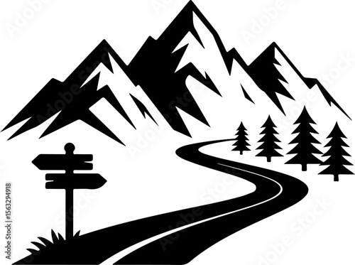 Hiker in Mountain Landscape Silhouette vector graphics