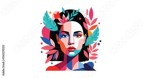 Vibrant abstract portrait emphasizing natural beauty and feminine grace