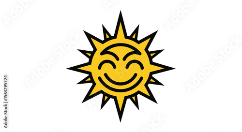 Delightful cheerful smiling sun illustration with radiant rays and happy face for joyful designs