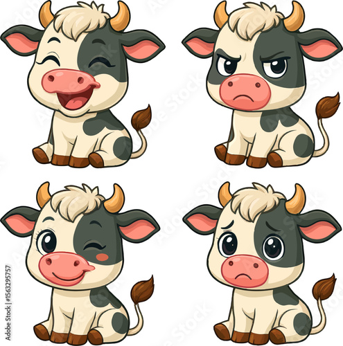 cartoon baby cow emotion collection