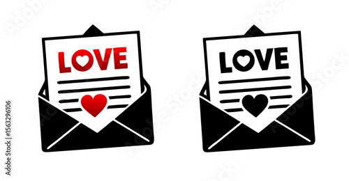 Love letter icon with heart and "LOVE" text in red and black colors, symbolizing affection
