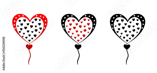 Heart-shaped balloons icon in red and black colors, full of love and joy
