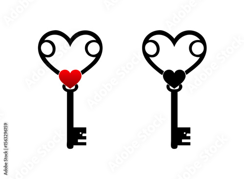 Heart-shaped key icon with red and black colors, symbolizing love and access