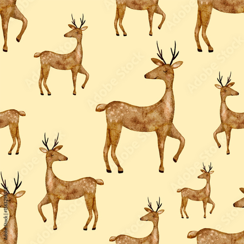Watercolor reindeer seamless pattern for new year or winter projects. Vector illustration