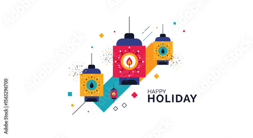 Festive holiday lanterns decorating a celebratory occasion with bright colors and joyful elements